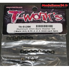 T-Work's Entretoises alu 3mm noires en 0.5, 0.75, 1, 2, 3, et 5mm : TA012BK