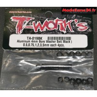 T-Work's Entretoises alu 4mm noires en 0.5, 0.75, 1, 2, 3, et 5mm : TA019BK