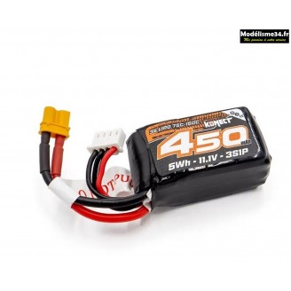 Batterie Konect Lipo 450mah 11.1V 75C 3S1P XT30- crawler : KN-LP3S450