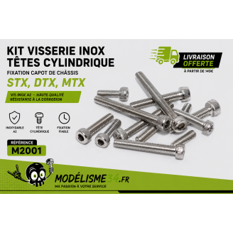 Kit visserie inox têtes cylindrique fixation capot de châssis STX, DTX, MTX : m2001