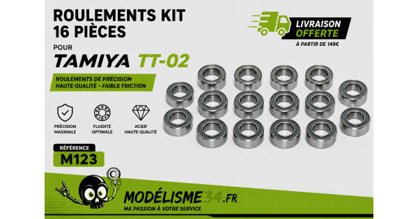 Tamiya TT-01 Ensemble de direction en aluminium avec roulements - Gris argenté