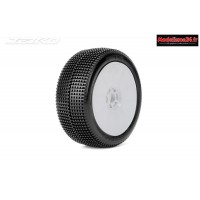 Jetko Pneus Buggy 1/8 STING ULTRA SOFT (2) monté collé jantes blanches : JK1001USGW